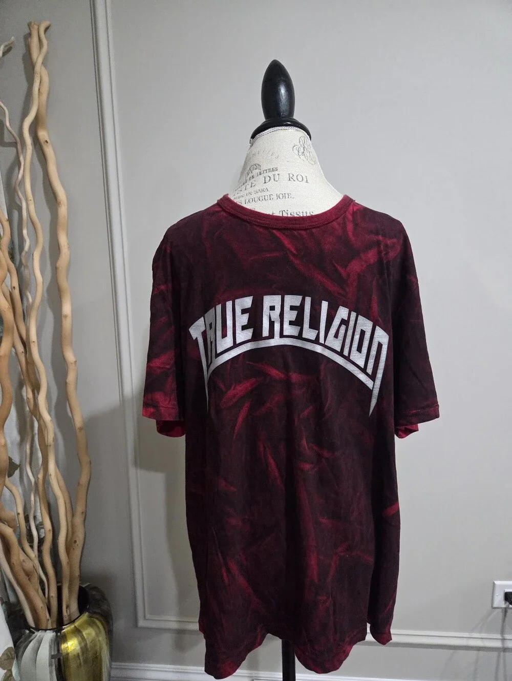 True Religion Maroon Red Tie-Dye Logo Short Sleeve Tee Sz.XXL
